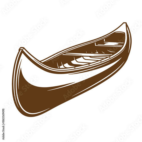 Brown canoe illustration on white background for design and decoration purposes