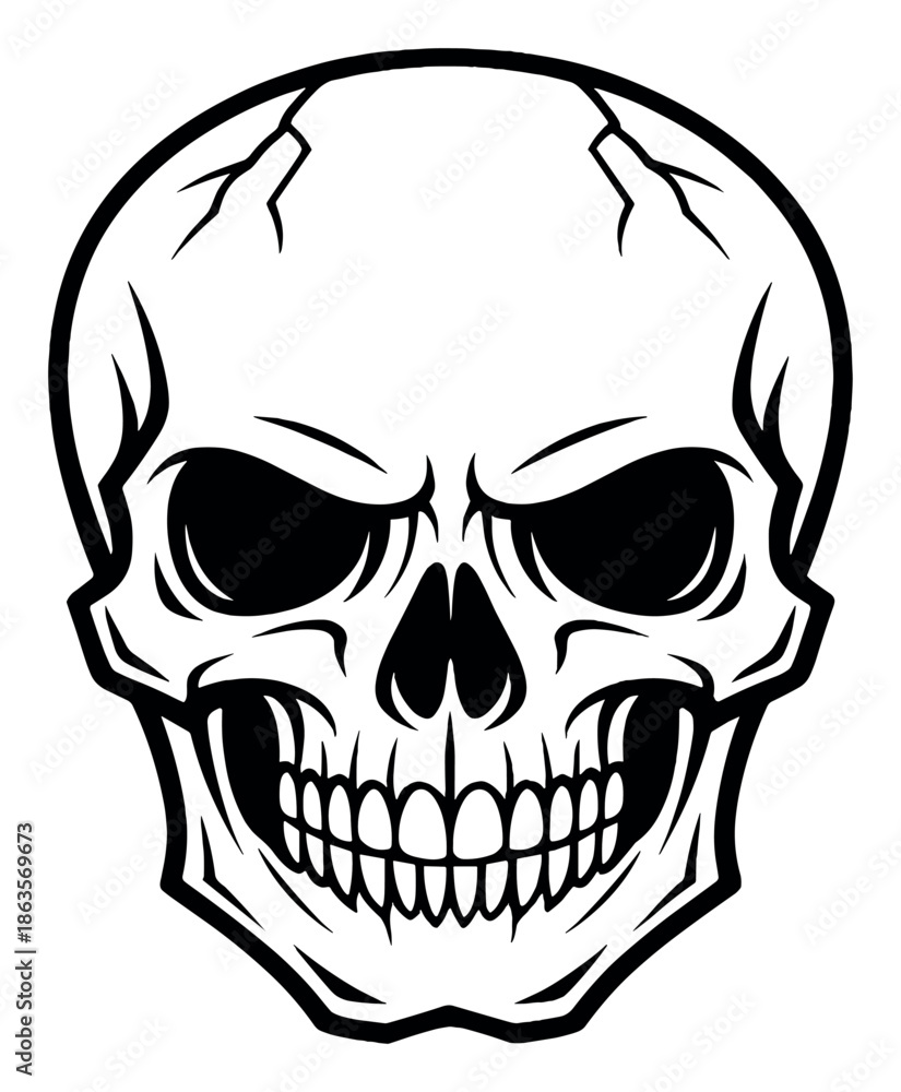Fototapeta premium Dark grinning skull with ominous aura on gray background