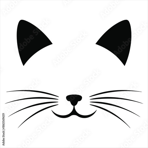 Minimalist Black Cat Face with Whiskers and Ears kitten