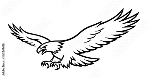 Black silhouette of an eagle with outstretched wings on gradient background