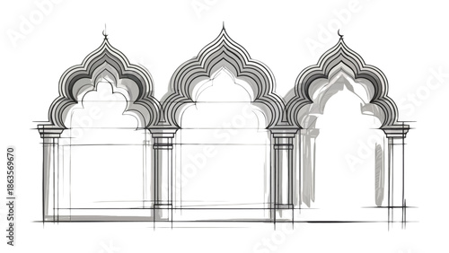 Architectural Sketch: Captivating sketch of an elaborate archway, a visual ode to architectural finesse and structural sophistication. Showcasing intricate details and a refined aesthetic.