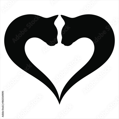 Two Black Cat Silhouettes Forming a Heart Shape cats