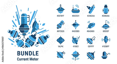 Vector bundle of current meter icons with hexadecimal color codes and creative designs
