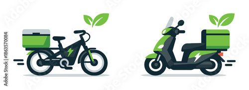 Eco-friendly e-bike and scooter with green leaf accents