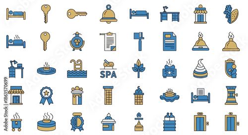 Collection of line icons showcasing diverse hotel services and amenities for travel planning vector