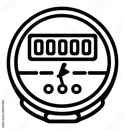 Black and white icon of a digital meter with numeric display on gradient background