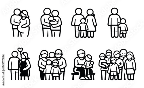 Illustrated family icons displaying diverse relationships and dynamics