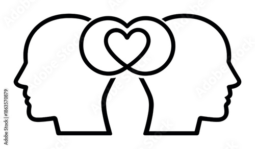 Interconnected minds with heart symbol on metallic background