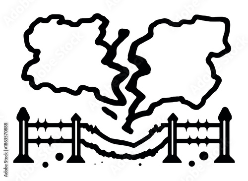 Broken borders and divided territories icon on gray background