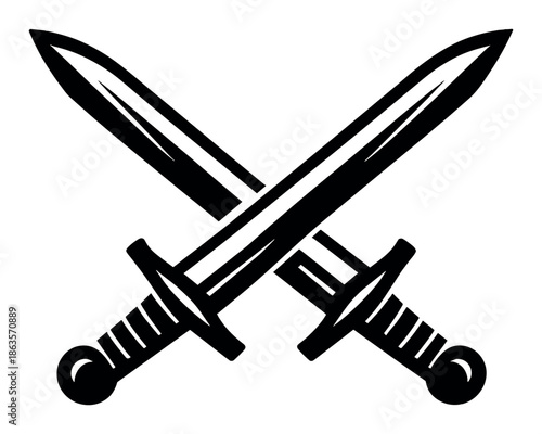 Crossed swords silhouette on gradient background