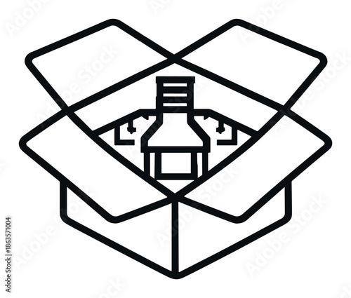 Abstract geometric design with beaker inside hexagon frame on gradient background