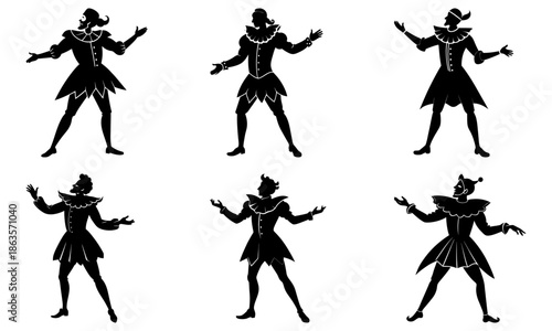 Minimalist silhouette dancer ensemble in Energetic harlequin costumes for stage performance