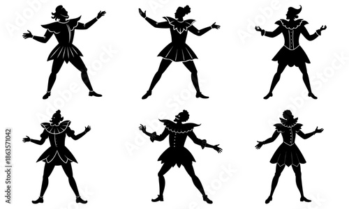 Minimalist Energetic Dancer Silhouette Collection Featuring Six Dynamic Performers in Classic Stage Costume Poses