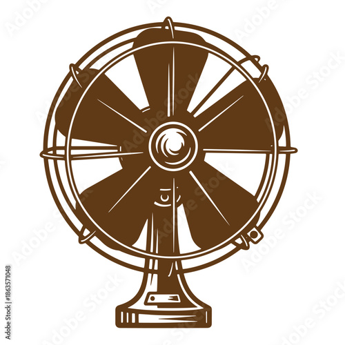 Brown illustration of a vintage electric fan on white background  household appliance