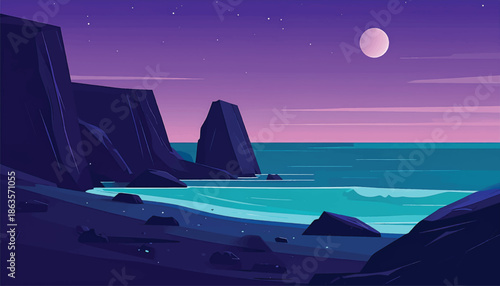 Minimal Vector Coastal Cliff at Dusk - Simplified Rock Formations