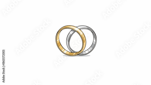 Interlocking gold and silver rings illustration on white background VALENTINE concept