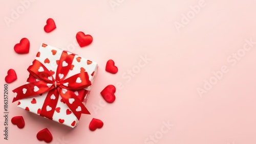 Heart-shaped gift box with red hearts