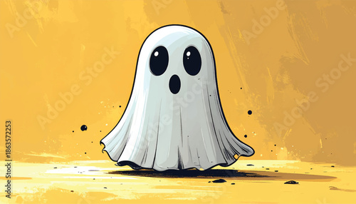 Cartoon Ghost with Wide Eyes and Open Mouth.