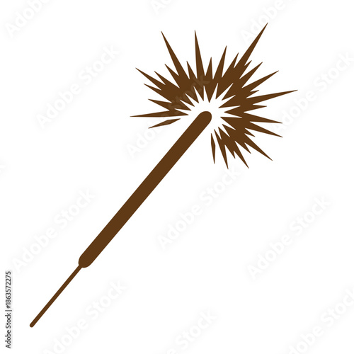 brown sparkler firework stick with sparks isolated on transparent background