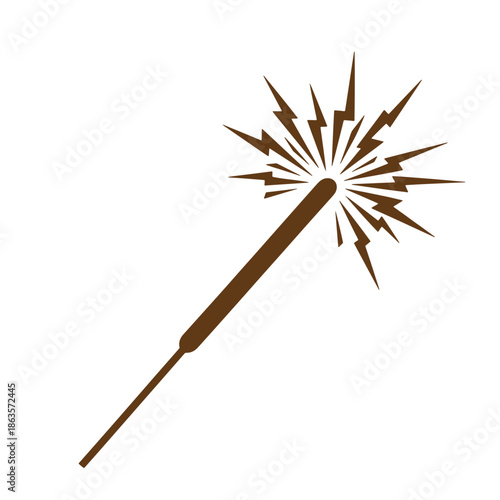 brown sparkler firework stick with sparks isolated on white background