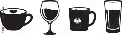 Drink icon set. Beverage flat black icon silhouette vector