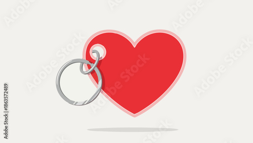 Red heart-shaped keychain icon in vector illustration style on white background