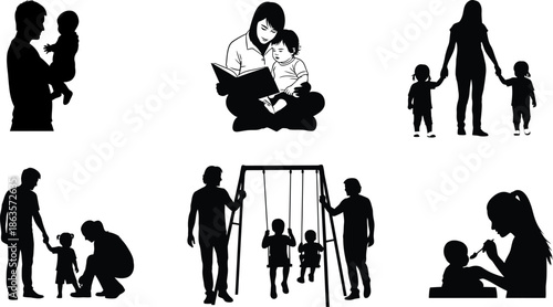 Happy mother's day family love silhouettes mother and child silhouette images