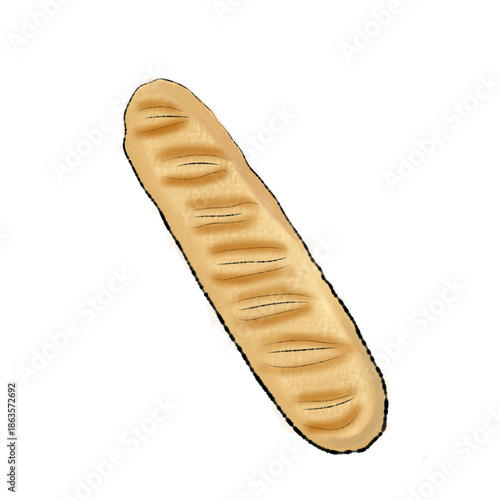 A golden-brown baguette with characteristic scoring on its crust.