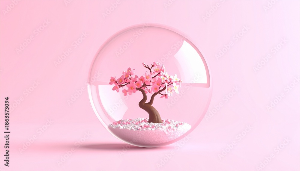 Obraz premium 透明な3Dカプセルの中に咲き誇る満開の桜