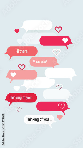 Valentine's Day icons collection featuring speech bubbles with loving messages and hearts