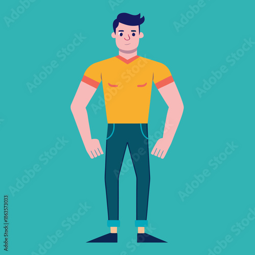 Simple illustration of a well-built young man. Student. Colorful. Muscles. Macho.