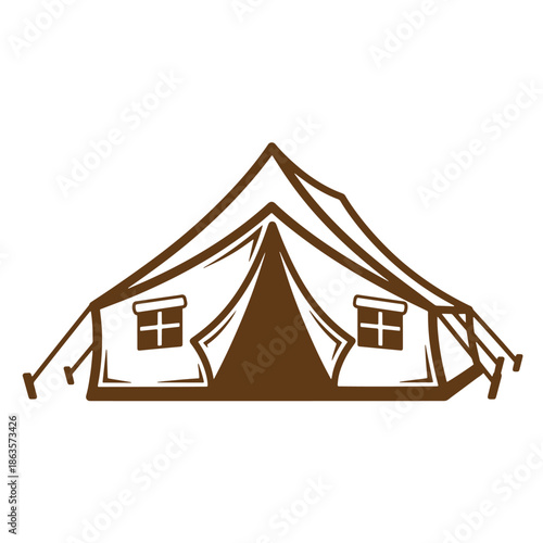 brown tent with windows on transparent background for camping and outdoor activities