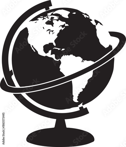 Terrestrial globe icon silhouette vector black on a white background