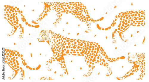leopard illustration pattern, cheetah animal artwork, wild cat spots design, safari animal illustration, hand drawn leopard art, exotic wildlife pattern, jungle animal background, orange leopard desig