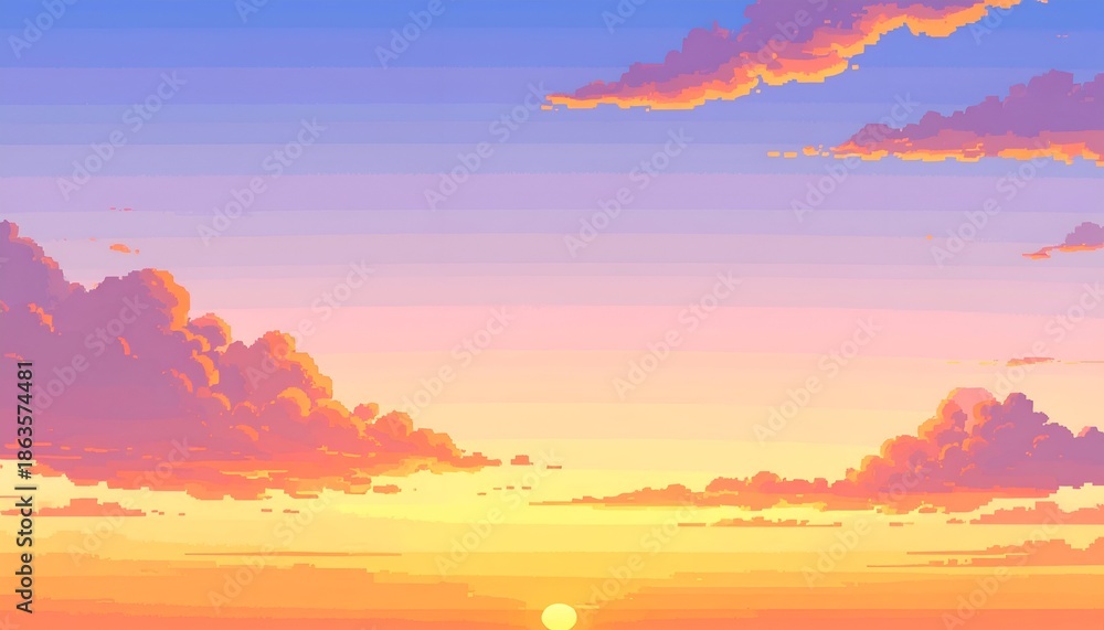 Fototapeta premium A serene sunset scene showcasing vibrant clouds and a gradient sky blending colors