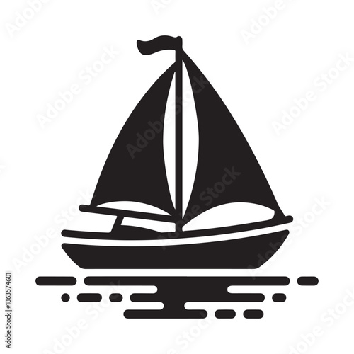 Simple black and white illustration of a sailboat gliding on wavy water surface