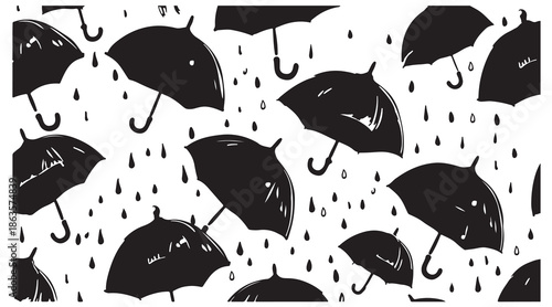umbrella rain illustration, rainy weather doodle, monsoon pattern design, hand drawn umbrella art, weather icon background, black umbrella sketch, seamless rain pattern, rainy season illustration, cut
