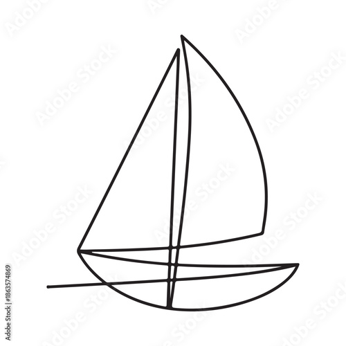 Simple line drawing of a sailboat with a triangular sail and curved hull