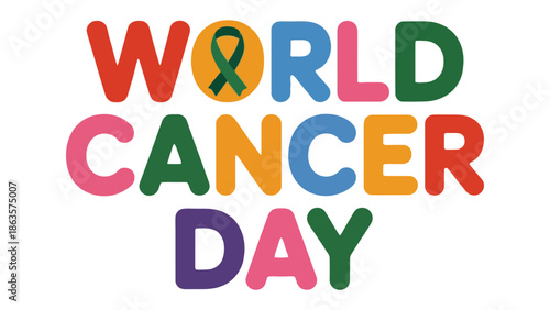 World Cancer Day: A vibrant, colorful emblem for World Cancer Day, representing global awareness, support, and hope for those affected by cancer.