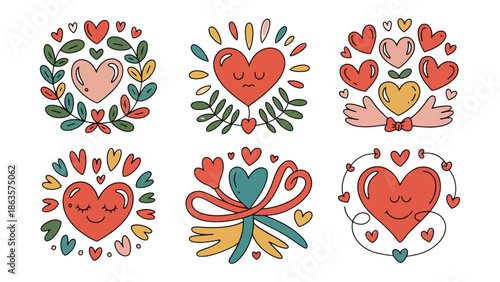 Hearts in Harmony: A vibrant collection of heart illustrations, each radiating unique emotions and artistic charm, celebrating love and affection in a diverse array of styles.