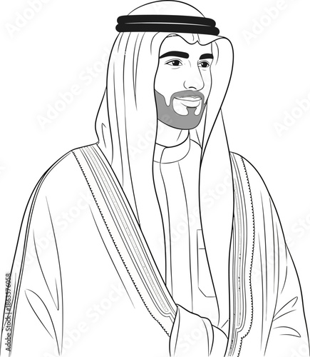 Elegant depiction of a man in traditional Arabic attire showcasing cultural heritage and identity