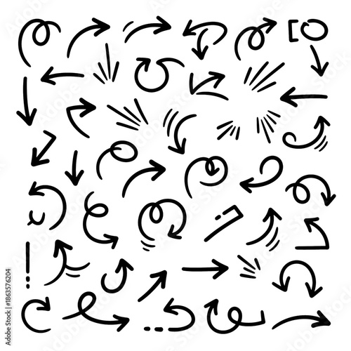 hand drawn doodle arrows set