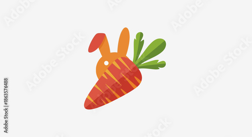 Playful Rabbit Peeking Behind a Delicious Carrot an Adorable Vector Illustration perfect for