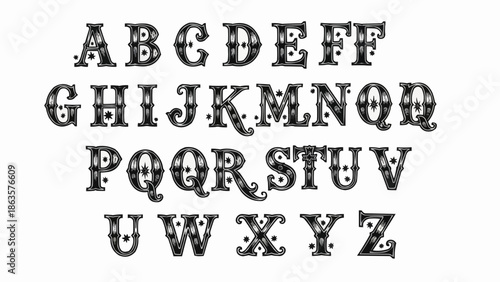 Decorative Alphabet Letters in a Vintage Style Font.