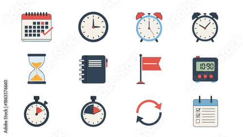 Tableau sur toile Collection of time and schedule related icons for planning and organization