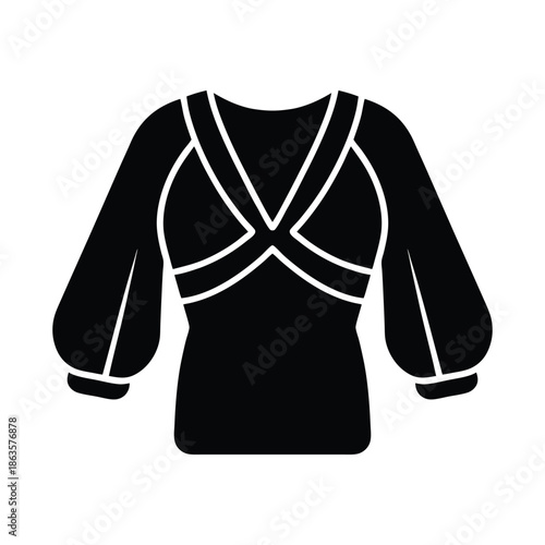 Crossover Blouse With Balloon Sleeves Vector Illustration