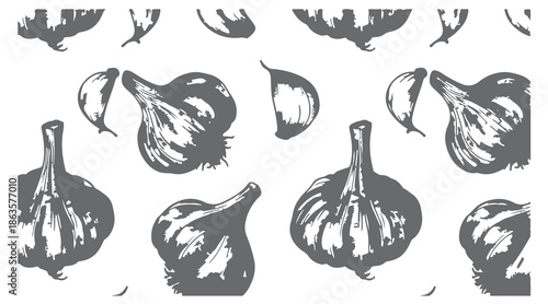 garlic illustration pattern, hand drawn garlic art, vegetable line drawing, organic food illustration, kitchen botanical design, black garlic sketch, rustic food artwork, seamless vegetable pattern, c