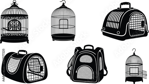 Cage, Carrier, Crate, Kennel, Enclosure, Shelter, Habitat, Aviary, Transport, Travel, Portable, Pet, Animal, Bird, Cat, Dog, Housing, Container, Accessory, Silhouette
