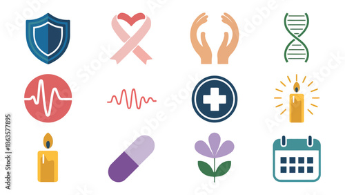 Healthcare Symbols: A collection of various icons related to health and medical including DNA, protection, wellness and medication. 