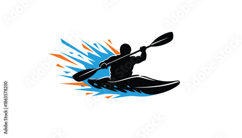 Kayaker Paddling Fast on Water with Splash Effect